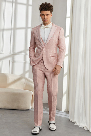 Costumes De Soirée Pour Hommes En Jacquard Rose Clair À Revers Silm Fit